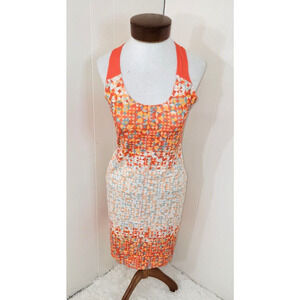 Columbia Womens Small Orange Geometric Athletic Scoop Neck Shelf Bra Dress